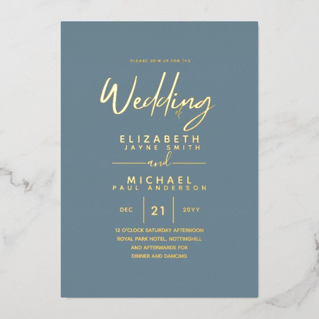GOLD FOIL Sea Glass Blue Modern All-in-1 Wedding (Front)