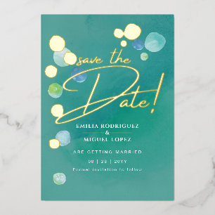 Gold Foil Sea Glass Teal Green Wedding Dave Date F