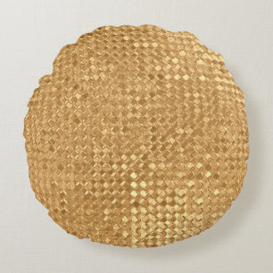Gold foil seamless pattern, golden glitter texture round cushion