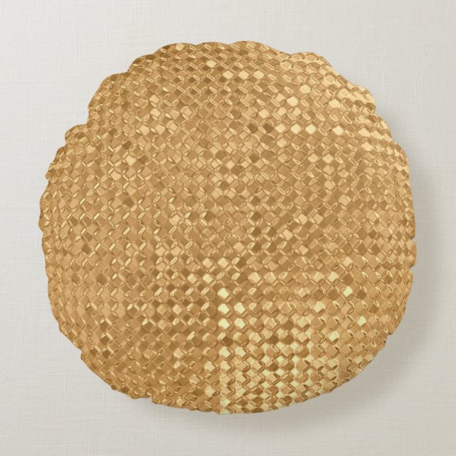 Gold foil seamless pattern, golden glitter texture round cushion (Front)