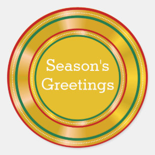 Gold Foil Seasons Greetings Christmas Classic Round Sticker