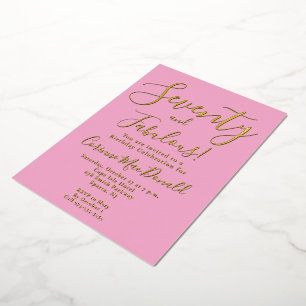 Gold Foil Seventy & Fabulous pink 70th Birthday