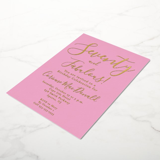 Gold Foil Seventy & Fabulous pink 70th Birthday (Rotated)