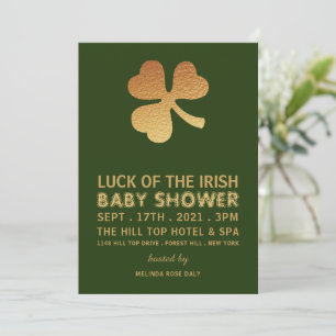 Gold Foil Shamrock, Irish Baby Shower Invitation