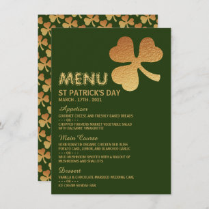 Gold Foil Shamrock, St Patrick's Day Menu Card