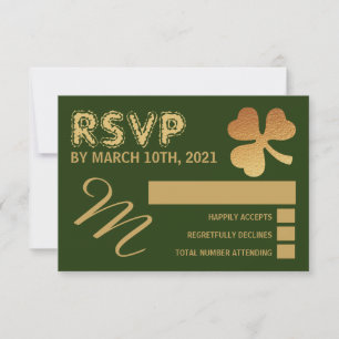 Gold Foil Shamrock, St Patrick's Day Party RSVP Card