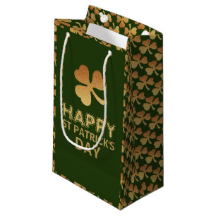 Gold Foil Shamrock, St Patrick's Day Party Small Gift Bag