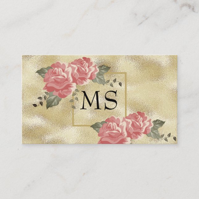 Gold Foil Shimmer | Elegant Flowers Business Card (Front)