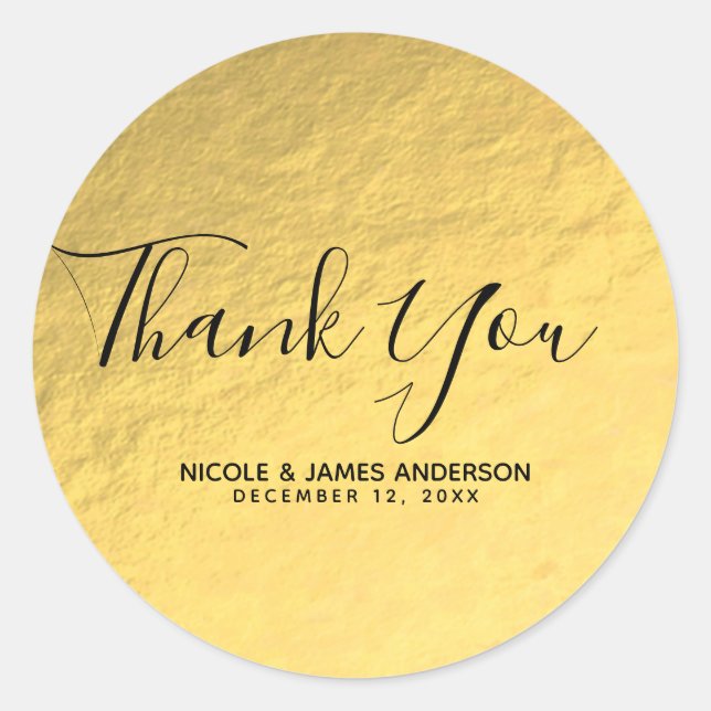 Gold Foil Shine Modern Elegant Wedding Favour Classic Round Sticker (Front)