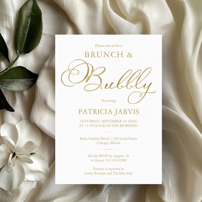 Gold Foil Simple Brunch And Bubbly Bridal Shower Invitation (Creator Uploaded)