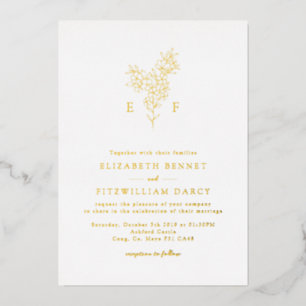 Gold Foil Simple Cherry Blooming Blossom Monogram