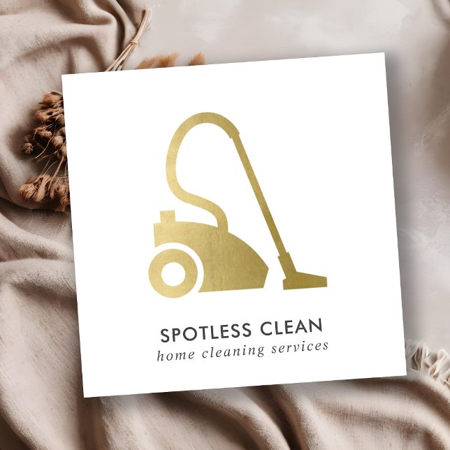 GOLD FOIL SIMPLE VACUUM CLEANER CLEANING SERVICE SQUARE BUSINESS CARD (Creator Uploaded)