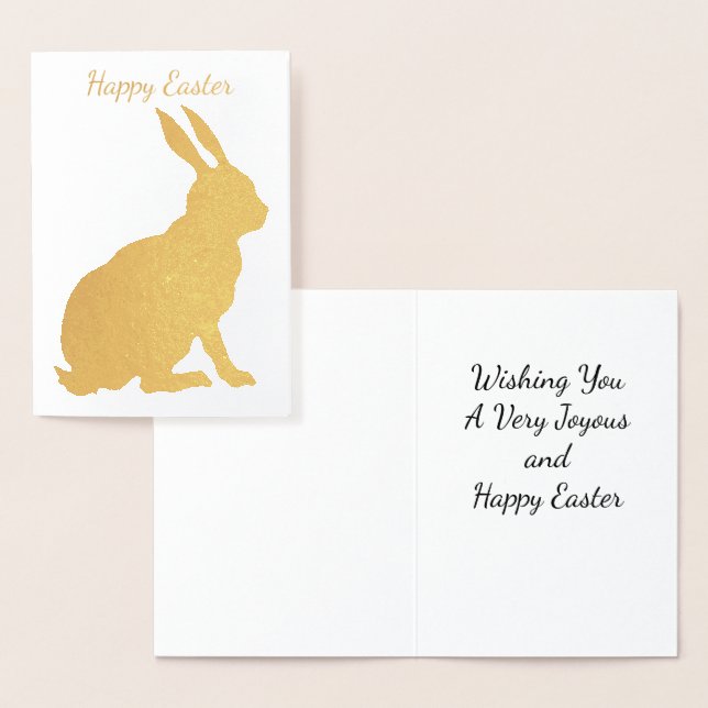 Gold Foil Sitting Happy Easter Bunny Rabbit Card (Display)