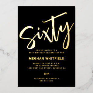 Gold Foil Sixty Script Black 60th Birthday Party