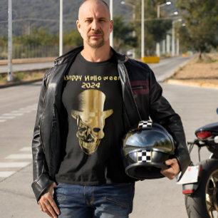 Gold Foil Skull Top Hat Halloween T-Shirt