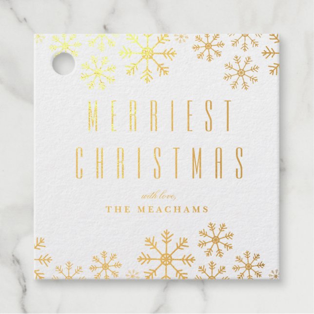 Gold Foil Snowflakes Christmas Holiday Gift Tag (Front)