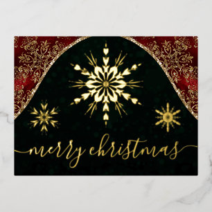 Gold Foil Snowflakes festive borders Christmas Holiday Postcard