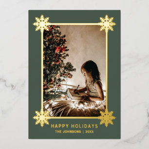 Gold Foil Snowflakes Holidays PHOTO Foil Foil Holiday Card