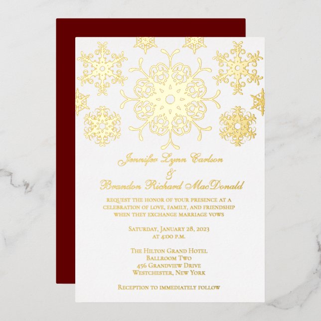 Gold Foil Snowflakes Wedding Invite (Front/Back)