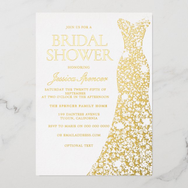 Gold Foil Sparkle Dress Wedding Bridal Shower (Front)