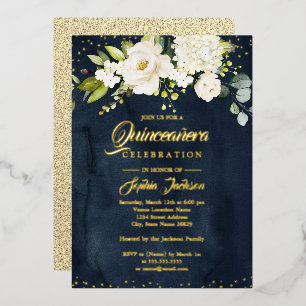 GOLD FOIL Sparkle Flower Gold Navy Quinceanera