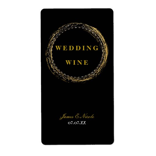 Gold Foil Sparkle Glamour Circle Black Wine Label Shipping Label