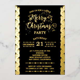 Gold Foil Sparkles Merry Christmas Party Black