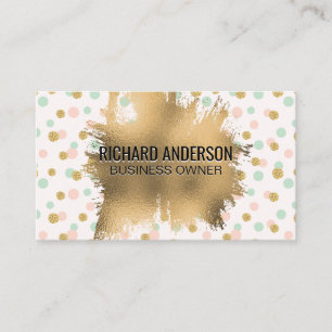 Gold Foil Splatter Glitter Confetti Polka Dot Business Card