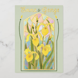 Gold Foil Stained Glass Irises Invitation