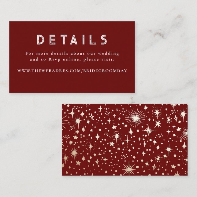 Gold Foil Stars Celestial Wedding Details Enclosure Card (Front/Back)