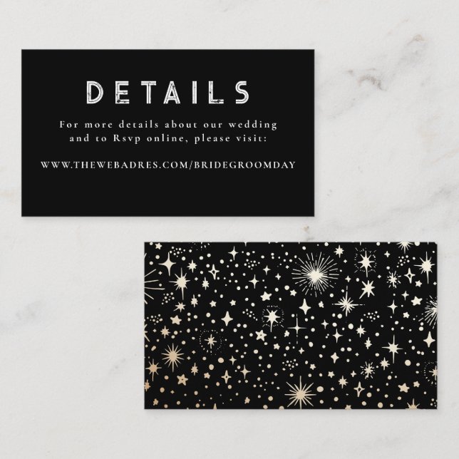 Gold Foil Stars Celestial Wedding Details Enclosure Card (Front/Back)
