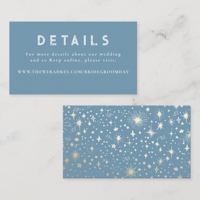 Gold Foil Stars Celestial Wedding Details Enclosure Card (Front/Back)