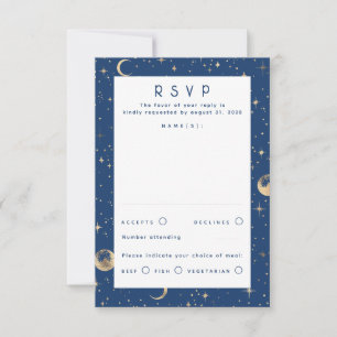 Gold Foil Stars Celestial Wedding RSVP Card