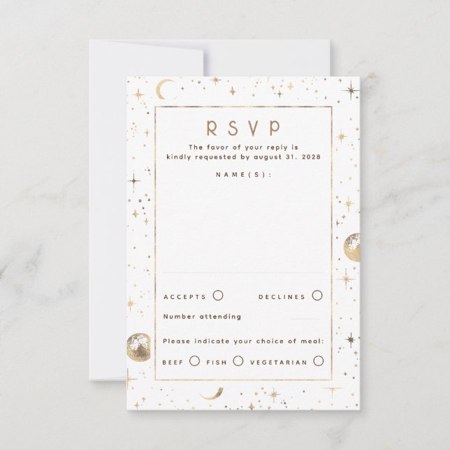Gold Foil Stars Celestial Wedding RSVP Card (Front)