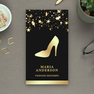Gold Foil Stars Confetti High Heels Stilettos Business Card