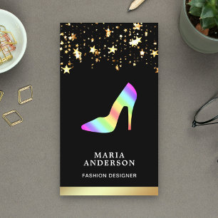 Gold Foil Stars Confetti Rainbow High Heels Business Card