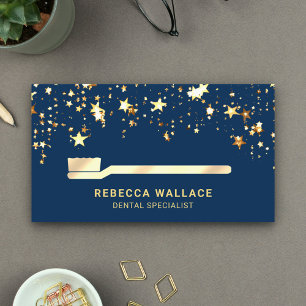 Gold Foil Stars Cream Gold Toothbrush Dentist Business Card