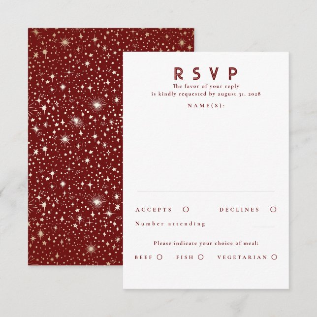 Gold Foil Stars Modern Wedding RSVP (Front/Back)