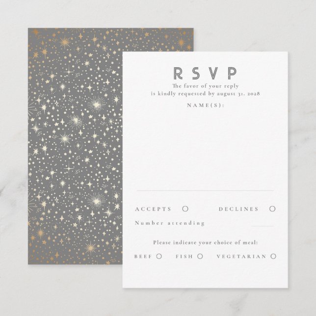 Gold Foil Stars Modern Wedding RSVP (Front/Back)