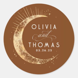 Gold Foil Stars Mystical Celestial Wedding Classic Round Sticker