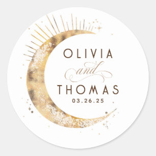 Gold Foil Stars Mystical Celestial Wedding Classic Round Sticker