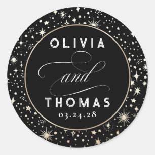 Gold Foil Stars Mystical Celestial Wedding Classic Round Sticker