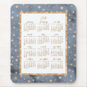 Gold Foil Stars Yearly Calendar 2017 Mouse Pads