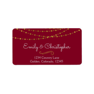 Gold Foil String Lights and Script Wedding Label
