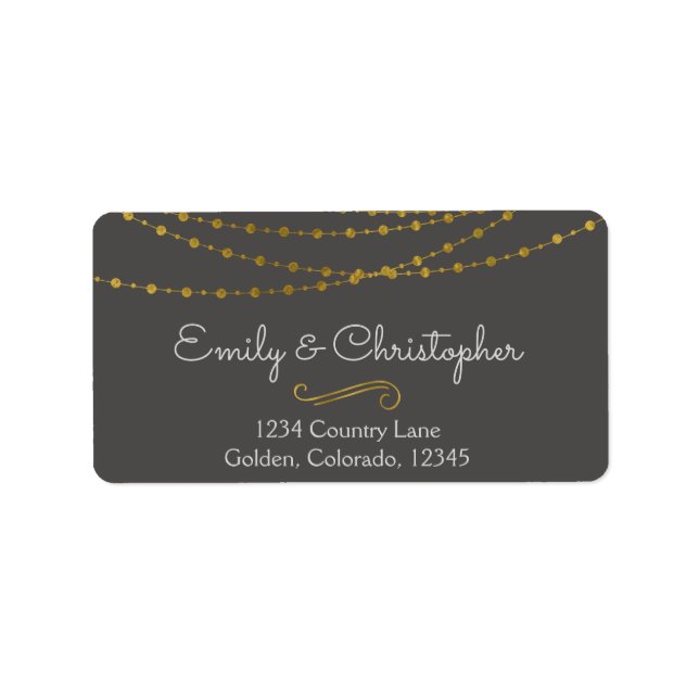 Gold Foil String Lights and Script Wedding Label (Front)