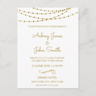 Gold Foil String Lights and Script Wedding Postcard