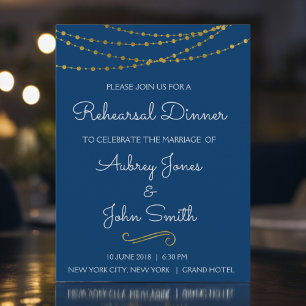 Gold Foil String Lights & Script Rehearsal Dinner Invitation Postcard