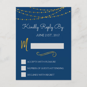 Gold Foil String Lights & Script RSVP Reply Card