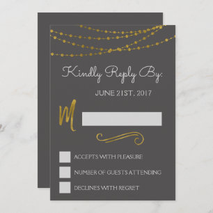 Gold Foil String Lights & Script RSVP Reply Card