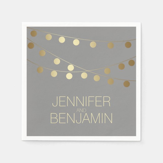 gold foil string lights wedding napkin (Front)